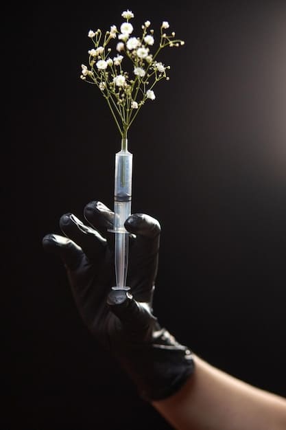A close-up shot of a gloved hand carefully handling test tubes in a state-of-the-art biotech lab, with complex machinery and digital displays visible in the background. The lighting is focused on the hand and samples, highlighting precision and attention to detail.