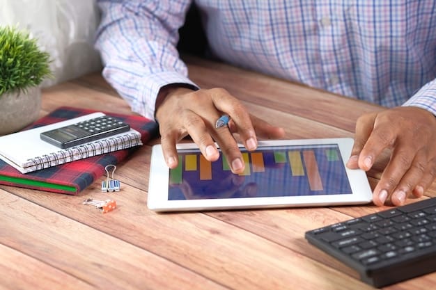 A person analyzing a chart showing the potential gains and losses from different stock option scenarios, using a calculator and notepad.