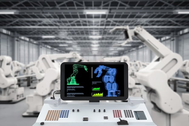 A futuristic biotech manufacturing facility with robotic arms and automated processes. The image showcases advanced biomanufacturing technologies, highlighting precision and efficiency, and emphasizing the growing importance of these technologies for companies adapting to the Inflation Reduction Act.