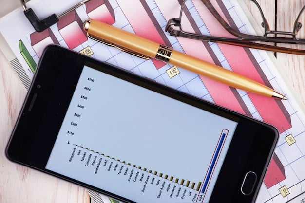 A close-up of a form 1040 tax return with a pen hovering over the section about stock options and capital gains. The background is blurred with financial charts and graphs.
