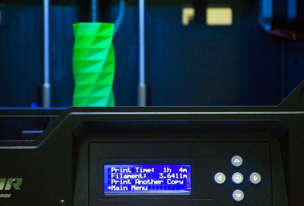 A close-up shot of a bioreactor in a biotech manufacturing facility, with digital displays showing real-time data and control parameters. The lighting is focused on the equipment, highlighting its complexity.