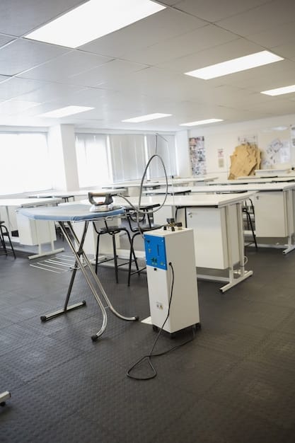 Interior of a modern co-working space designed for biotech startups. It features shared lab equipment, open office areas, and collaborative meeting rooms. The atmosphere is energetic and professional.