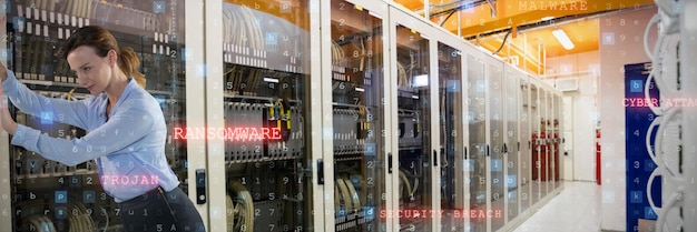 A secure data center with rows of servers, visually representing the importance of data security and infrastructure for biotech startups.