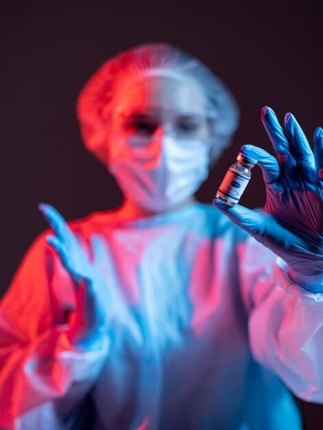 A futuristic rendering of a biotechnologist using AI on a holographic display to design a drug molecule. The colors are vibrant and the setting is a sleek, modern lab.
