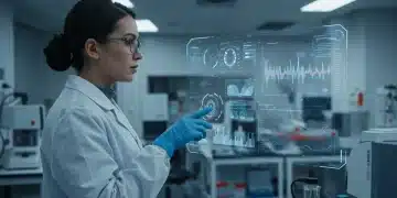 Biotech professional analyzing genetic data in a modern lab, representing future skill demands.