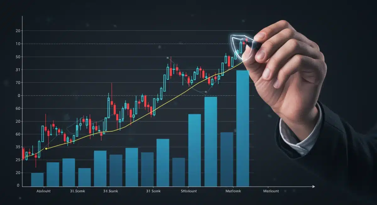 Volatile biotech stock chart with a hand applying a risk mitigation shield.