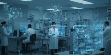 Undervalued US Biotech Stocks: Q3 2025 Growth Potential Scientists in a futuristic lab analyzing biotech data, representing US biotech stock investment and innovation.