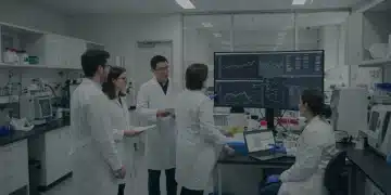 Scientists collaborating in a modern biotech lab, focusing on talent retention strategies.