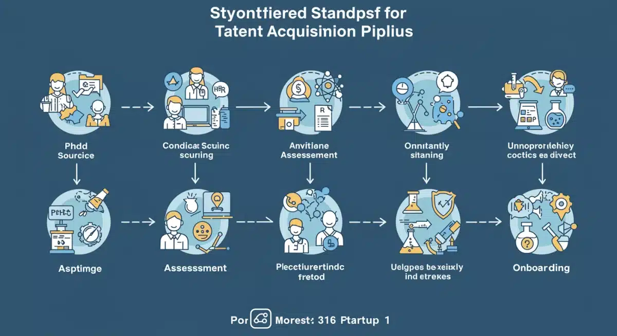 Infographic showing a streamlined talent acquisition pipeline for biotech startups.