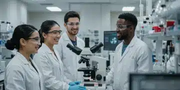 Young scientists collaborating in a modern biotech lab, symbolizing innovation and career opportunities.