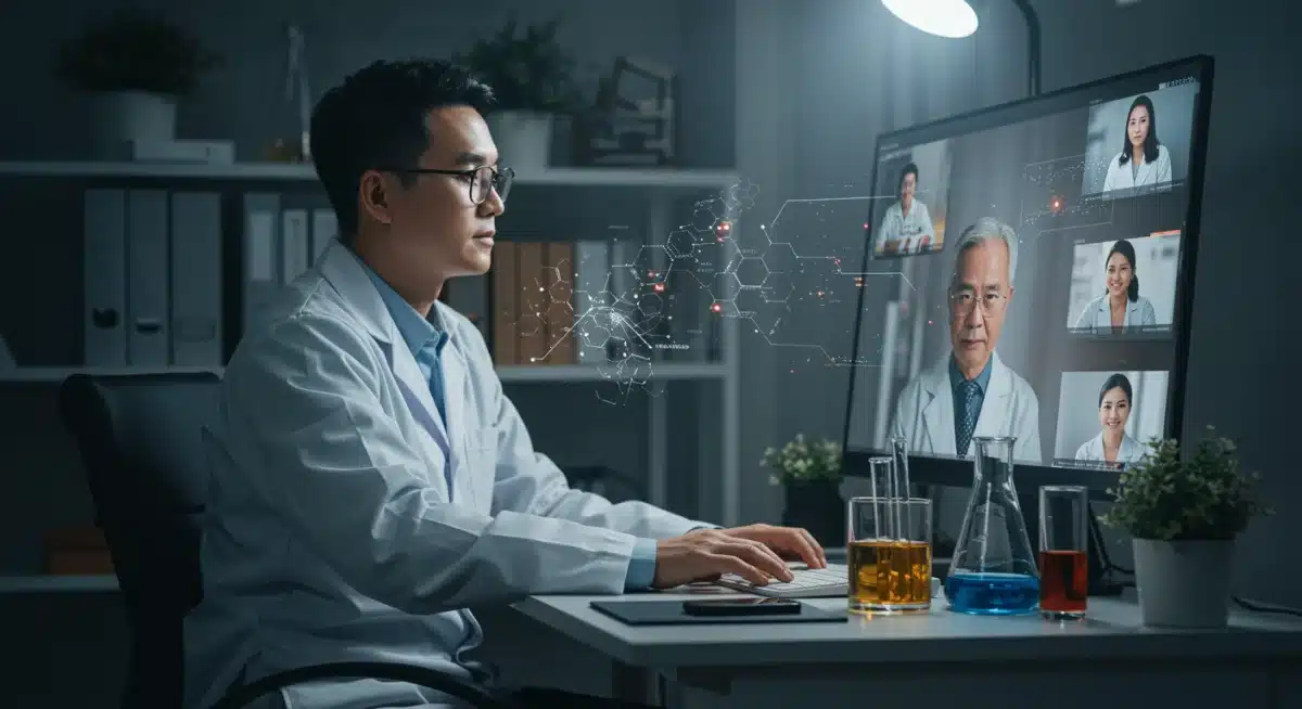 Scientist conducting remote research from home office