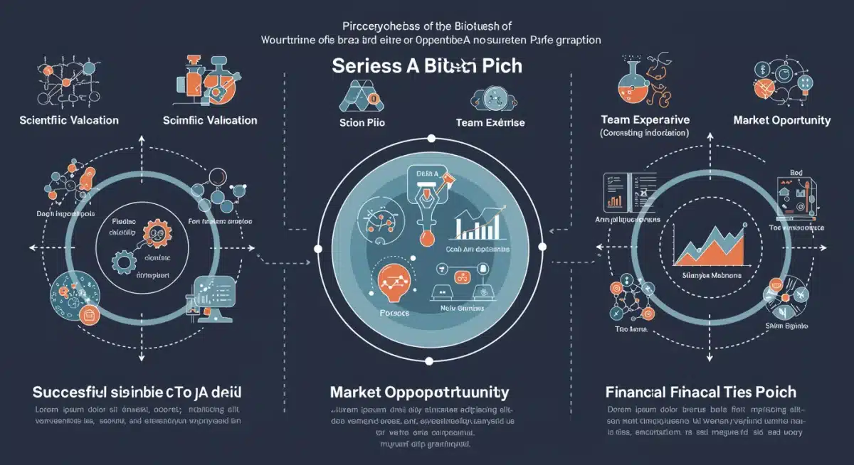 Infographic detailing key components for successful Series A biotech funding pitch.