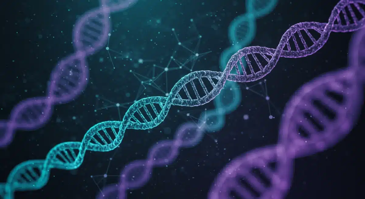 Abstract representation of artificial intelligence integrated with genetic engineering.