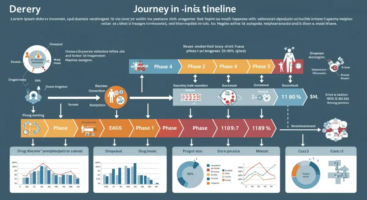 Biotech clinical trial pipeline illustration