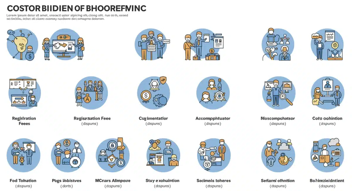 Infographic detailing the breakdown of biotech conference expenses including registration, travel, and accommodation costs.