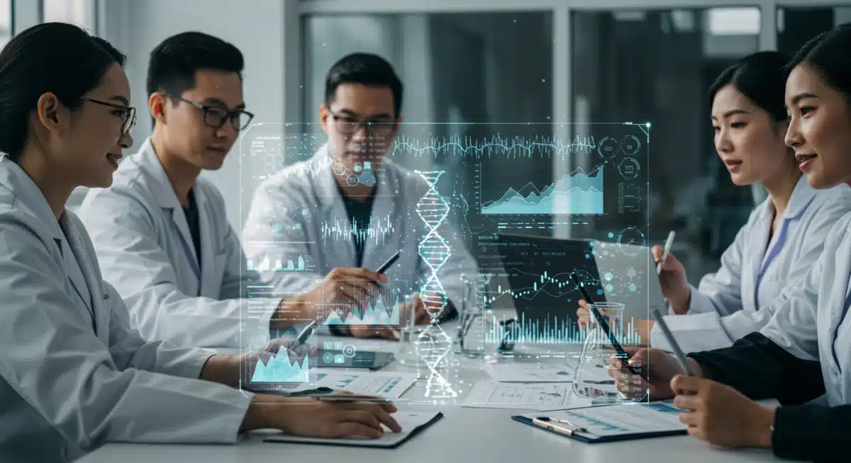 Scientists and entrepreneurs collaborating on gene editing and market trends