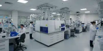 Scientists working in a modern biotech incubator lab, symbolizing innovation and collaboration for startup growth.