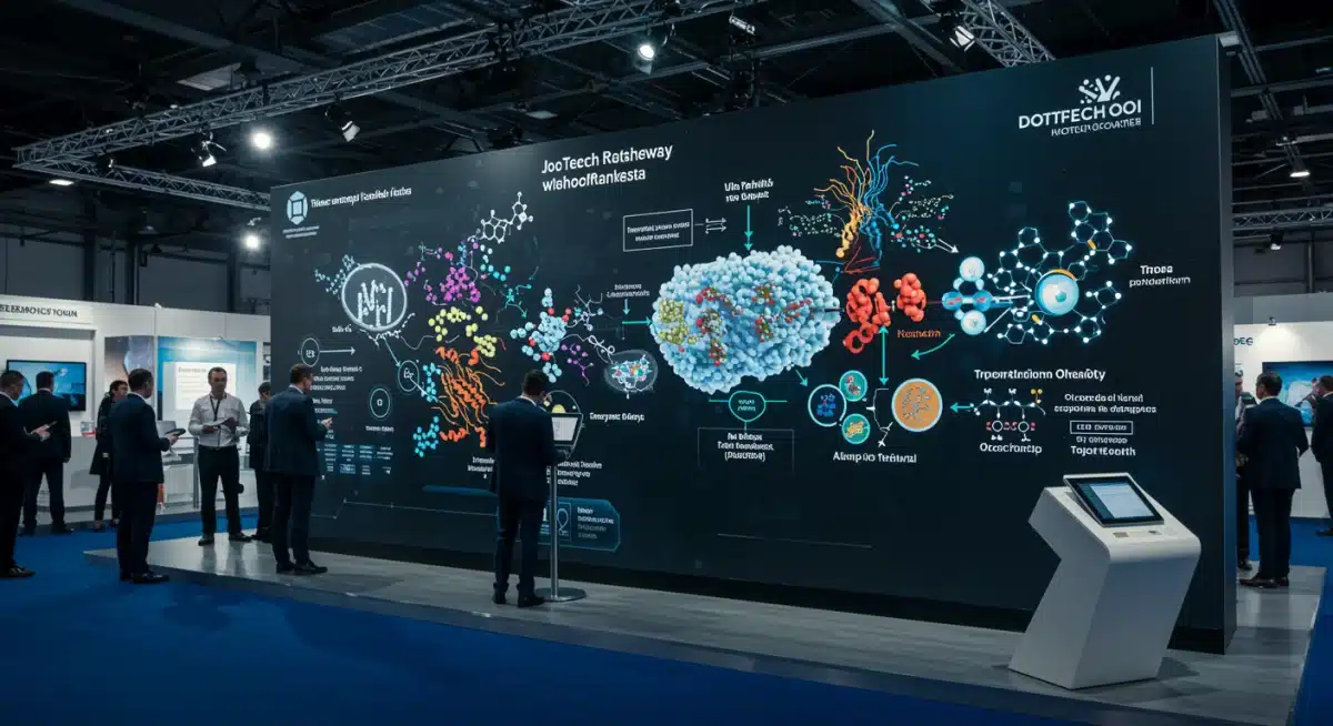 Illustration of a novel drug delivery system presented at a biotech roadshow.