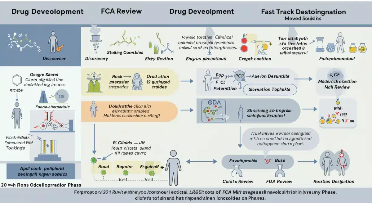 Infographic showing accelerated drug development timeline with FDA Fast Track.