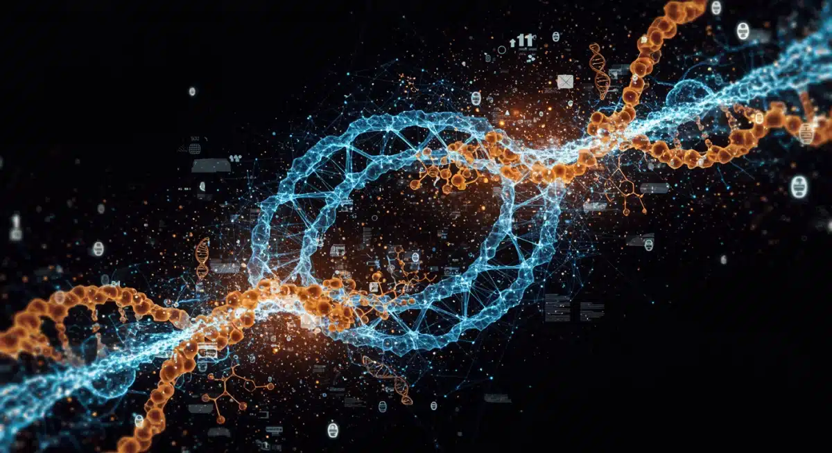 Digital representation of AI and big data integration in biotechnology.