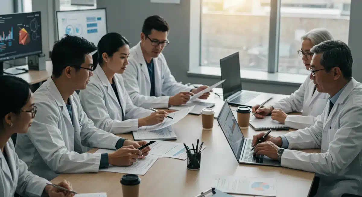 Biotech team collaborating on FDA Fast Track application strategy.