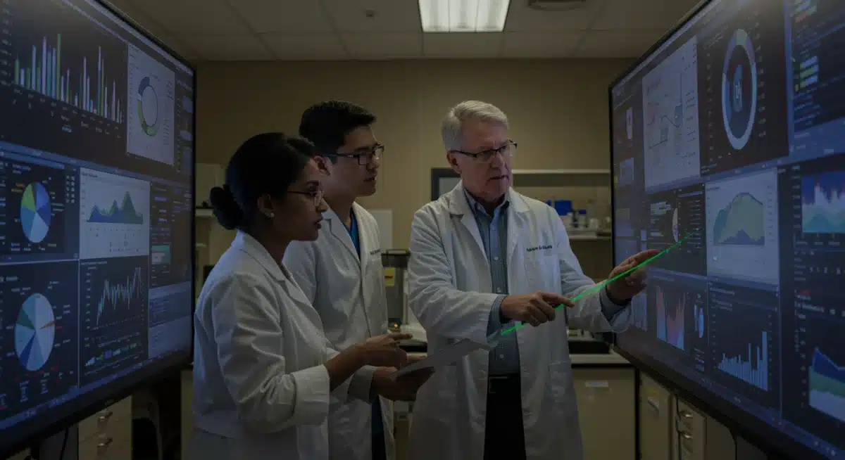 Biotech team analyzing post-event data and strategizing for future events.