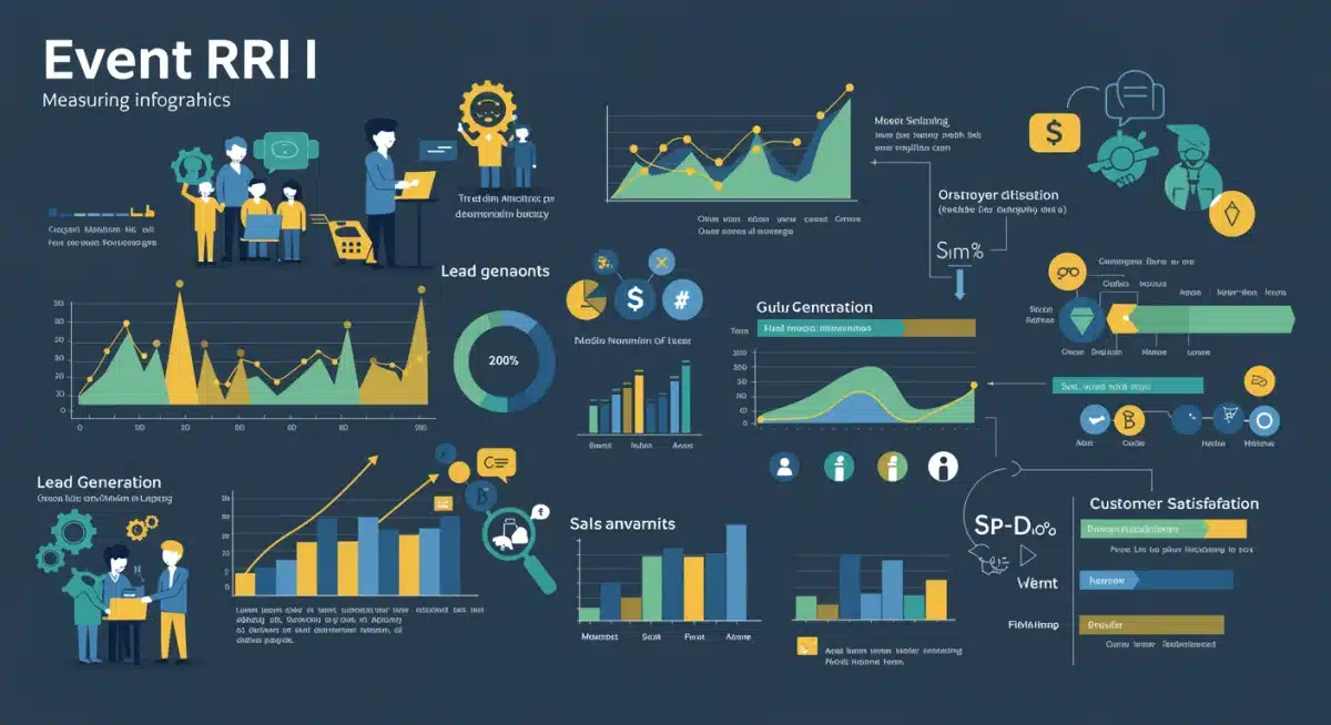 Infographic showing key performance indicators for biotech event return on investment.
