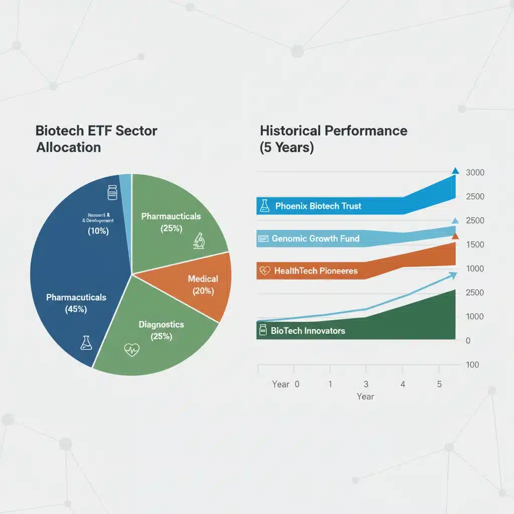 Infographic of biotech ETF sector allocation and performance