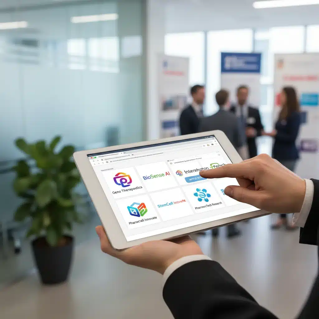 Hand holding a tablet displaying biotech internship applications and company logos, representing active job search for biotech internships 2026.