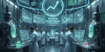 Scientists in a modern biotech lab with growth charts