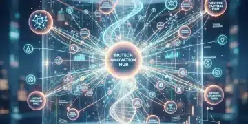 Illustration of biotech innovation and venture capital networking