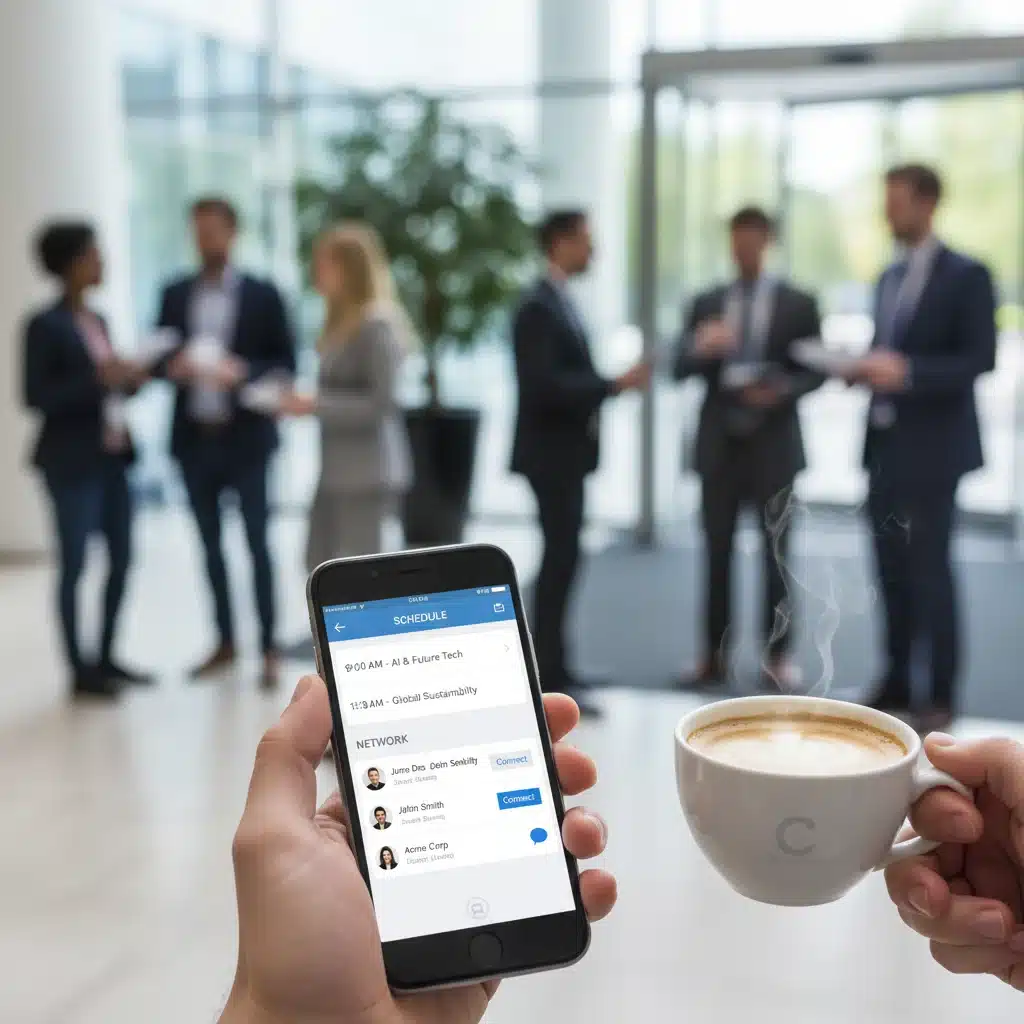 Using a conference app for networking and scheduling during a healthcare event.