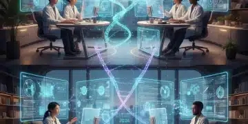Remote biotech team collaborating virtually on advanced research data