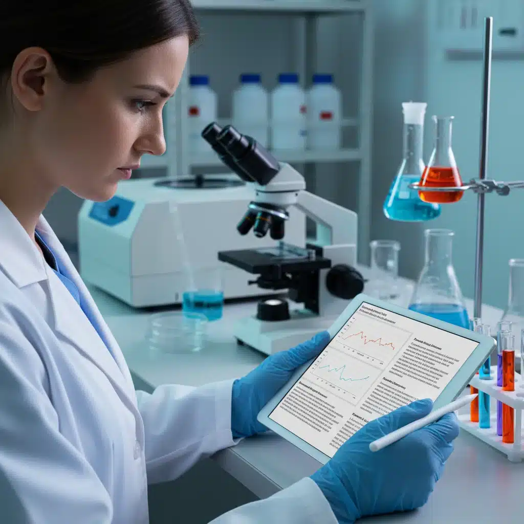 Scientist reviewing research data for grant proposal