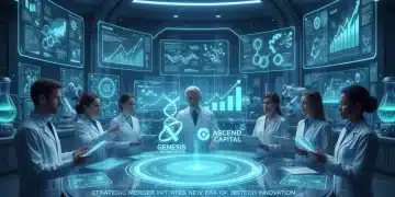 Scientists analyzing biotech data for potential acquisitions in 2026.