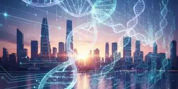 Futuristic illustration of biotech innovation with glowing DNA and circuits, representing growth and collaboration in life sciences.