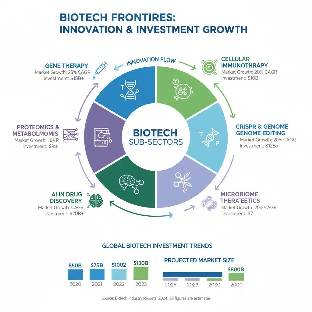 Infographic detailing key biotech sub-sectors and growth areas