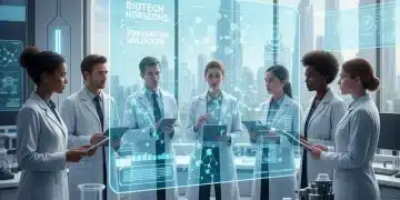 Biotech professionals collaborating in a modern laboratory, focusing on innovation and career longevity.