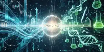 Strategic financial planning for biotech growth in 2026 with converging financial graphs and scientific elements.
