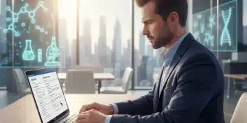 Professional optimizing biotech resume on laptop for 2026 US job market