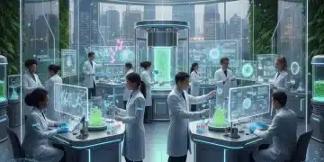 Diverse scientists collaborating in a modern biotech lab, symbolizing innovation and future workforce.