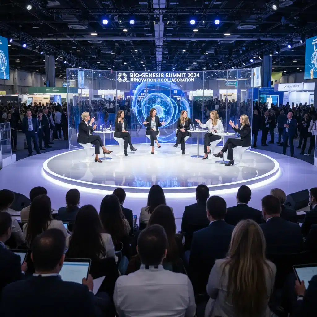 Engaging panel discussion at an in-person biotech conference.