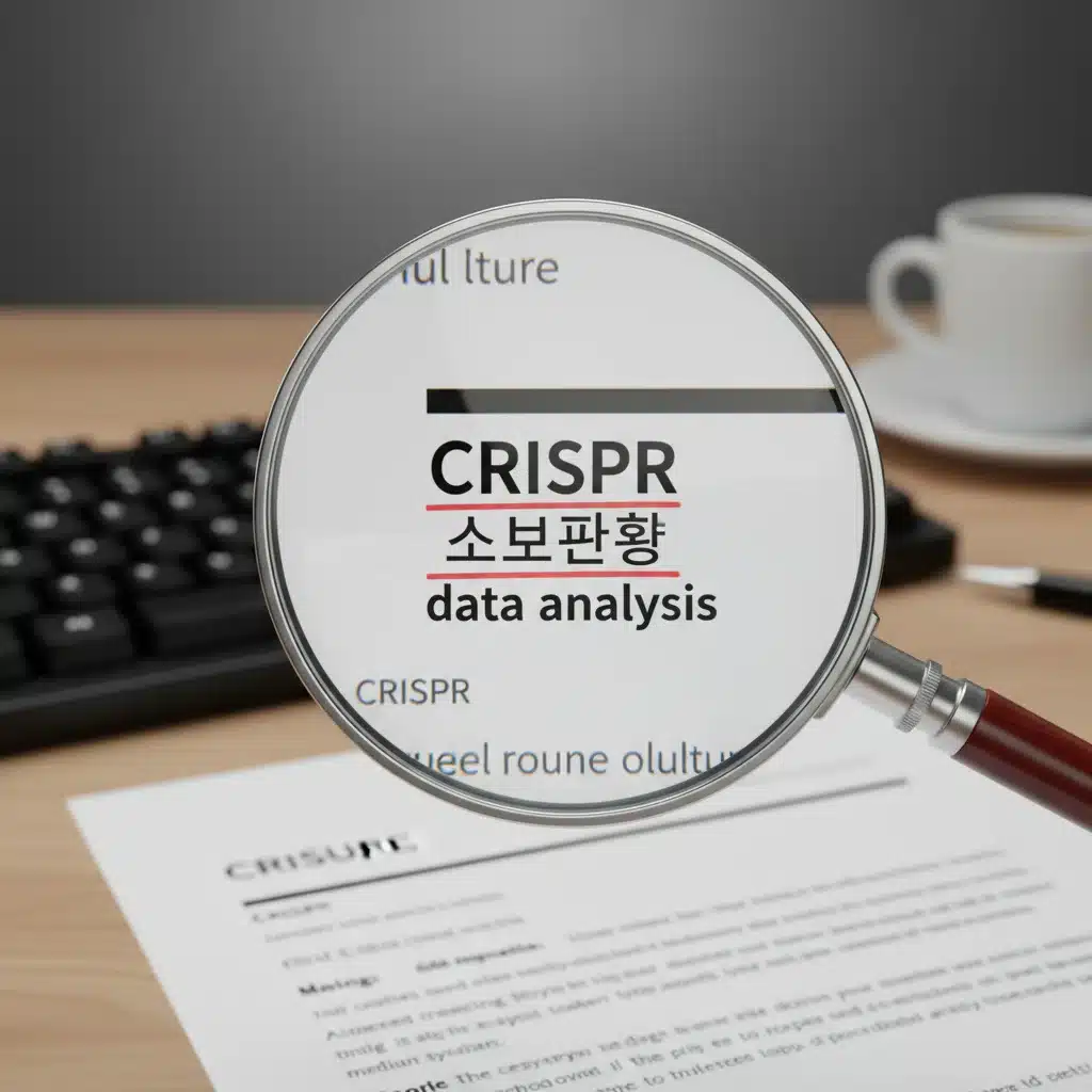 Magnifying glass highlighting biotech keywords on a resume