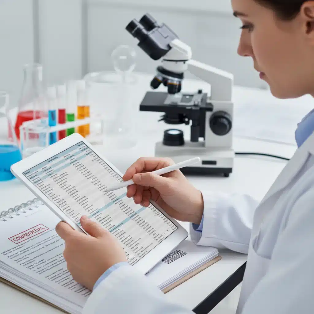 Researcher reviewing regulatory documents for IND submission, focusing on data accuracy and compliance.