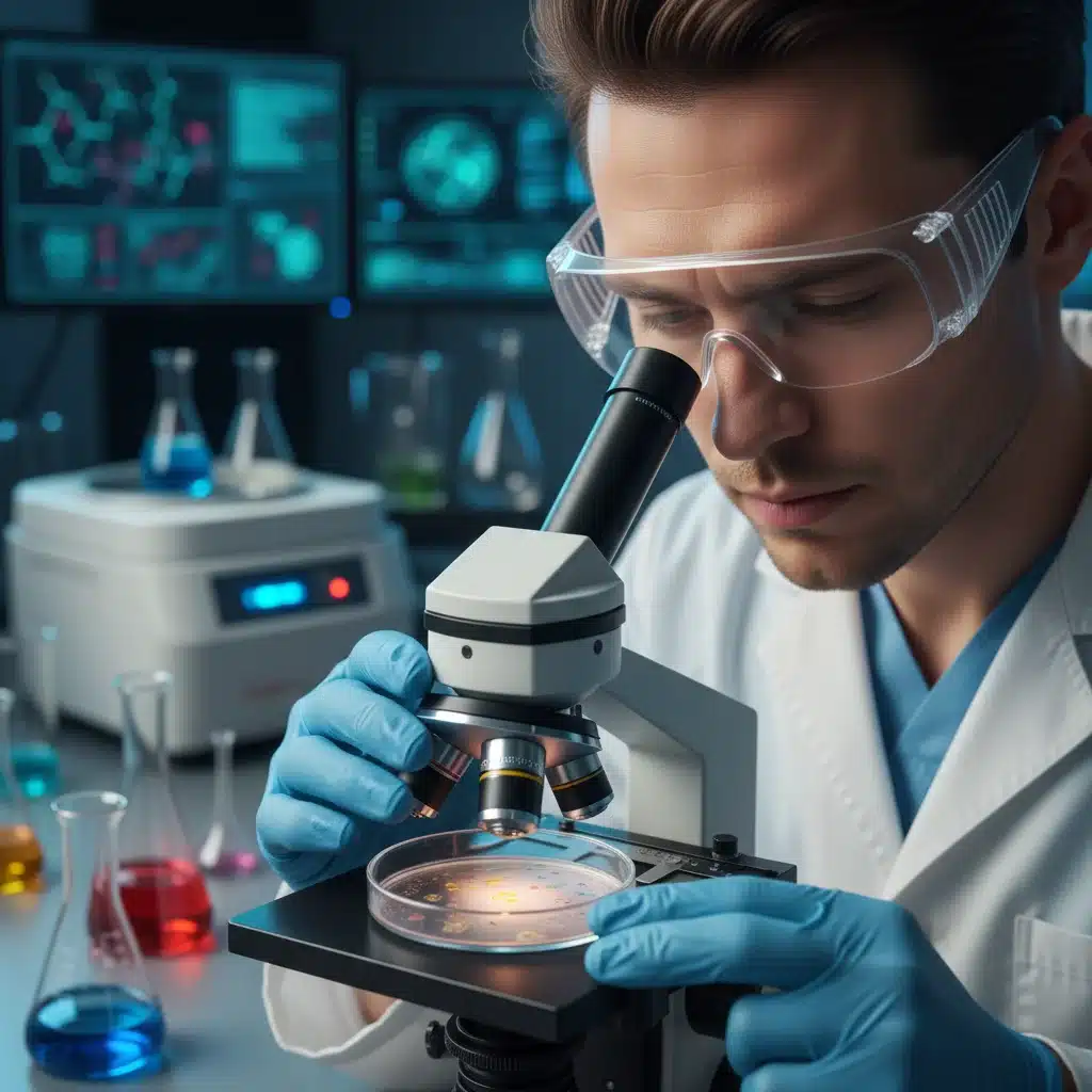 Scientist examining a petri dish, symbolizing rigorous scientific validation in biotech due diligence.